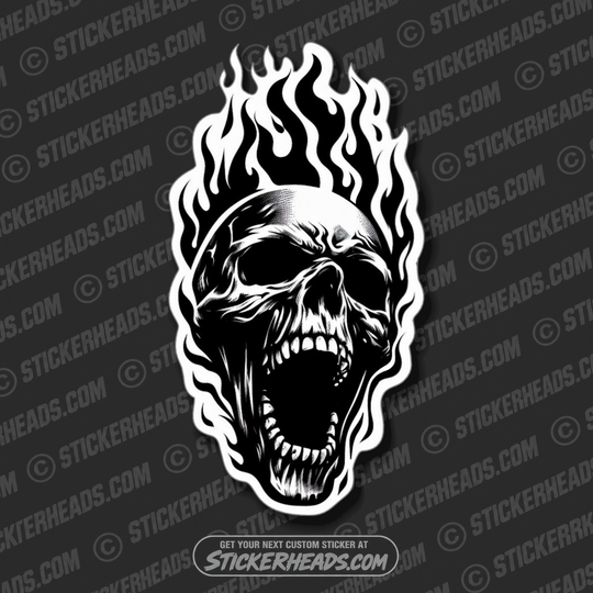 FIRE Skull BLACK & WHITE - Skull Sticker