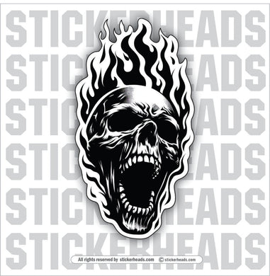 FIRE Skull BLACK & WHITE - Skull Sticker
