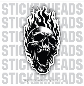 FIRE Skull BLACK & WHITE - Skull Sticker