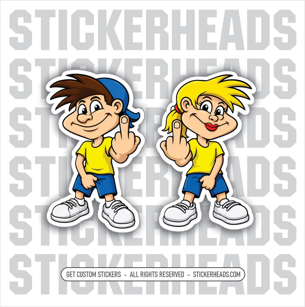 Flip off kids ( one of each ) - Funny Sticker