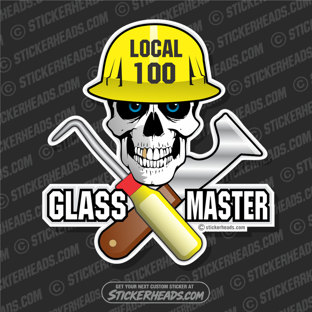 Glass Master - Skull - Custom Text - Glaziers Stickers