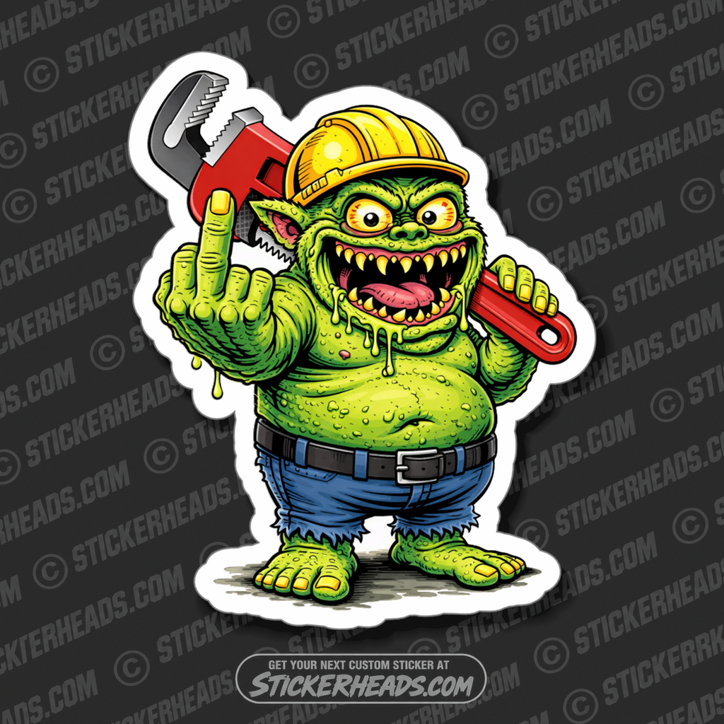GREEN GREMLIN FLIP OFF - PLUMBER PIPEFITTER  - union Funny Sticker