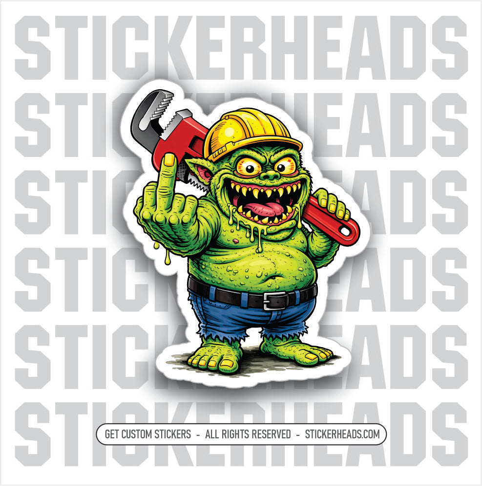 GREEN GREMLIN FLIP OFF - PLUMBER PIPEFITTER  - union Funny Sticker