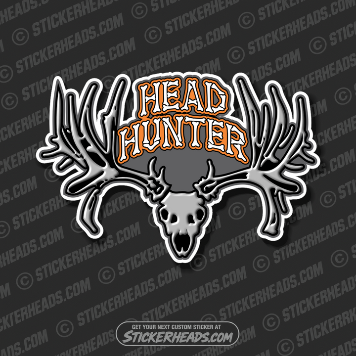Head Hunter  with deer Skull - Hunting Hunt Sticker