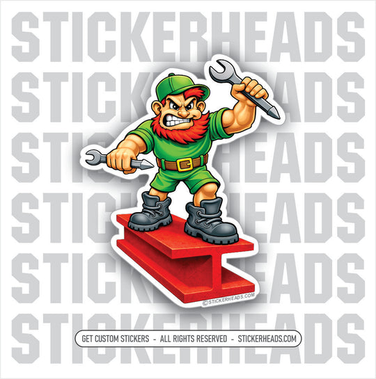 Irish Guy on I-Beam With Spuds DESIGN #2  -  Ironworker Ironworkers Iron Worker Sticker