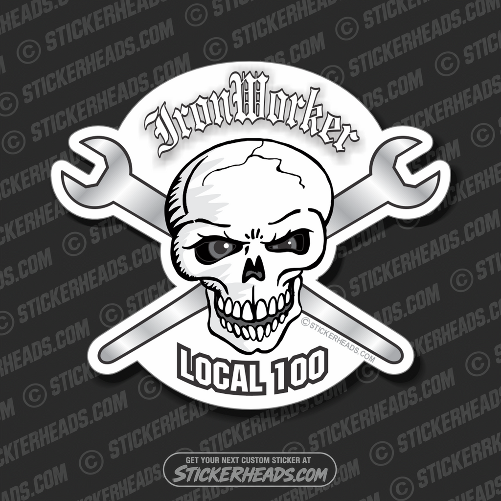 Ironwoker Crossed Spuds - Skull - Custom Text - Ironworker Ironworkers Iron Worker Sticker