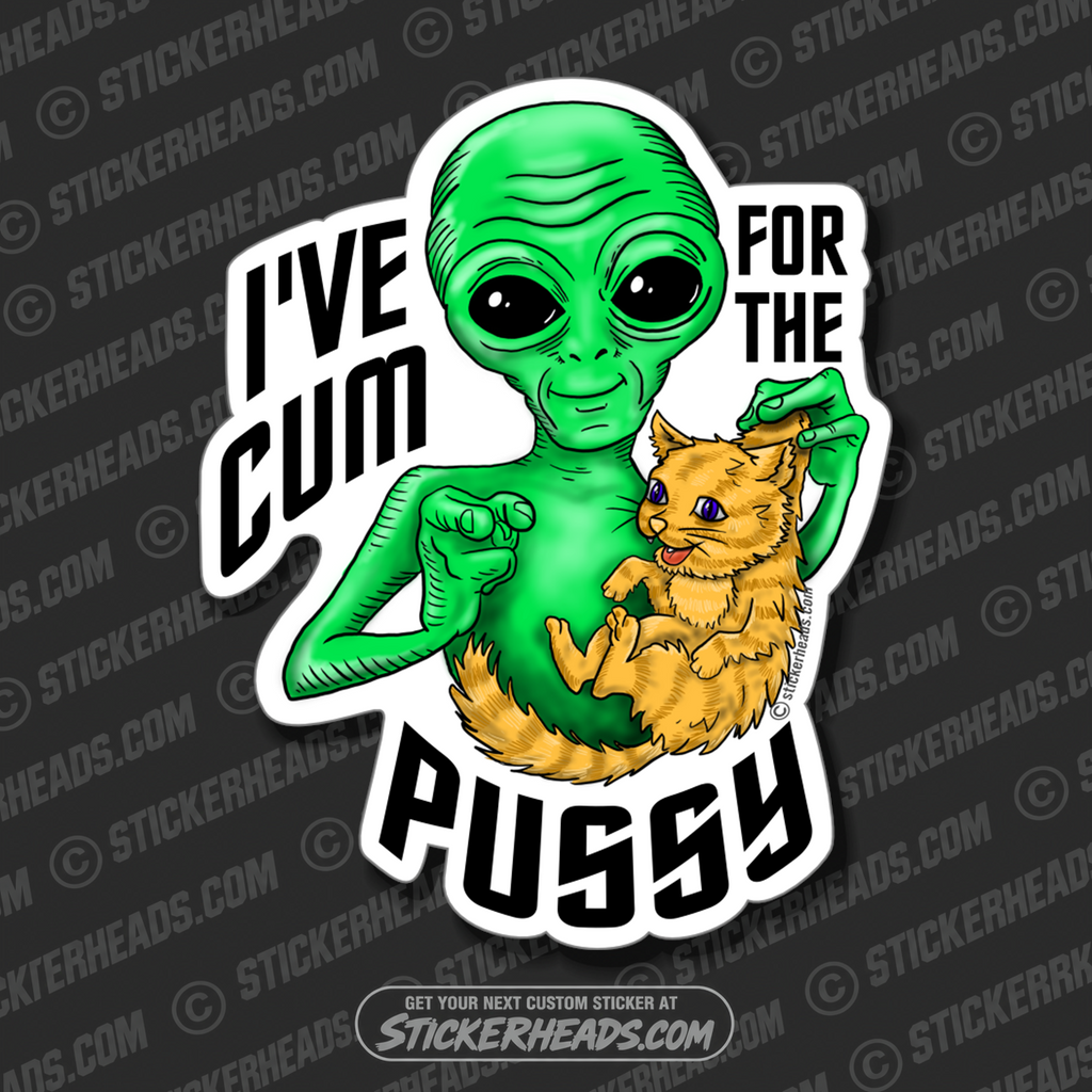 I've Cum For The PUSSY - Alien with cat - WORK MISC Funny Sticker