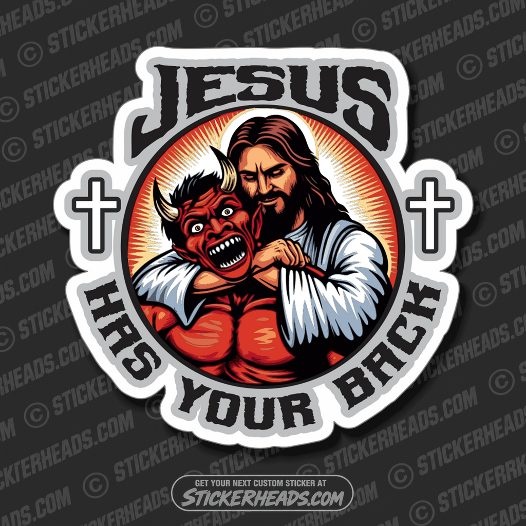 JESUS HAS YOUR BACK - DEVIL -  Work Funny Sticker