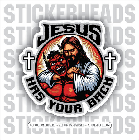 JESUS HAS YOUR BACK - DEVIL -  Work Funny Sticker