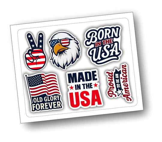 6 PACK OF USA PATRIOTIC STICKERS  - USA Flag Sticker