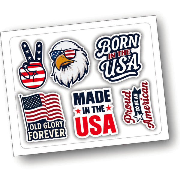 6 PACK OF USA PATRIOTIC STICKERS  - USA Flag Sticker