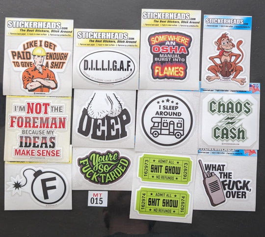 ⭕MT015 - Misc. FUNNY  12-3" Sticker Pack   | |  Over Run Sticker Deal   | |