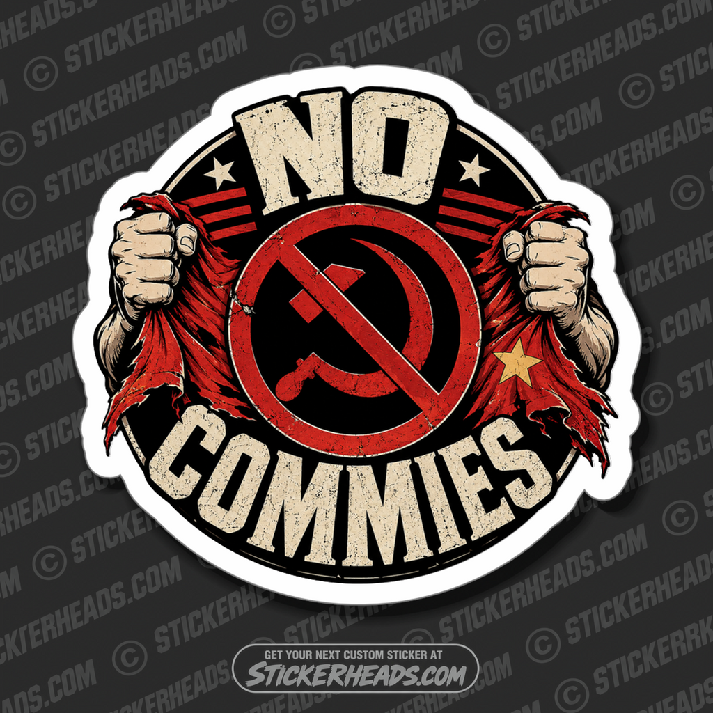 NO COMMIES - RIPPED RED FLAG - Funny Work Misc Political Sticker