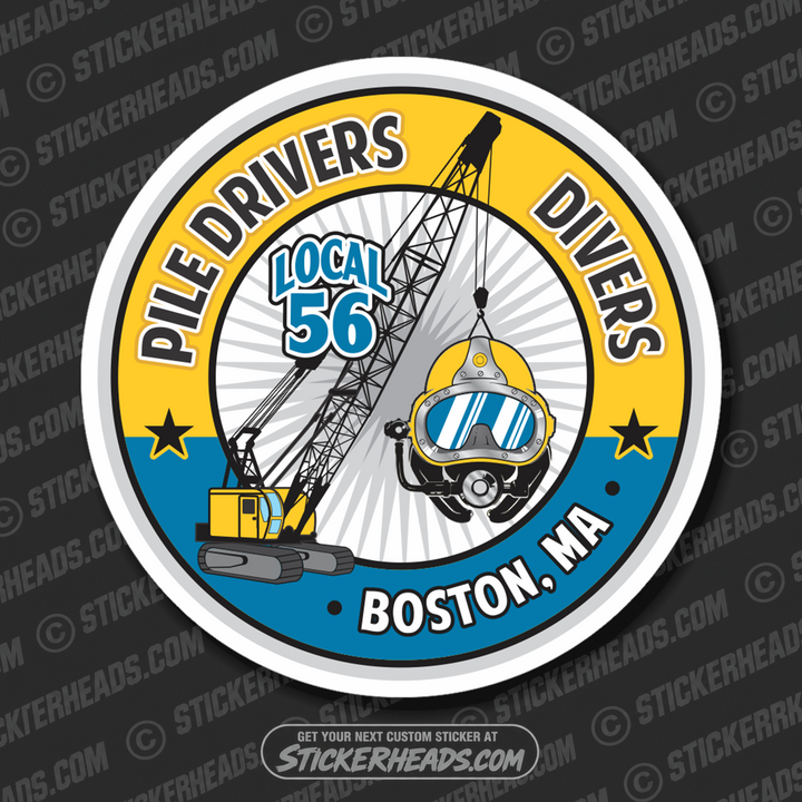 Pile Drivers Divers - Crane & Helmet - Custom Text  - Commercial Diver Sticker