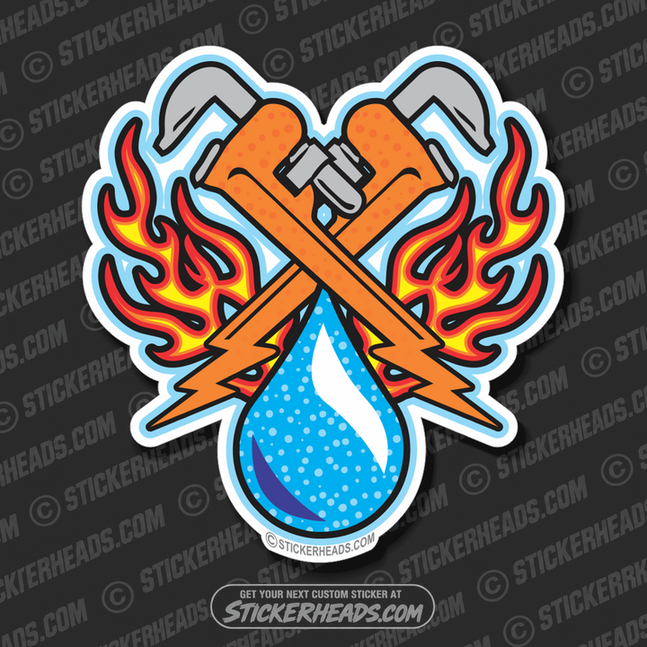Wrenches Flame and Droplet  -  Pipefitters  Plumbers Sticker