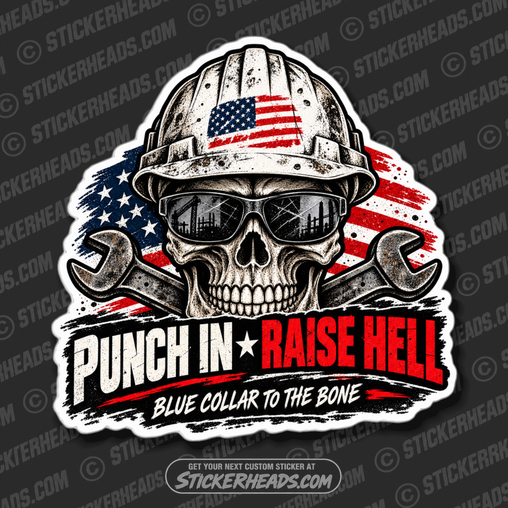 PUNCH IN RAISE HELL SKULL - USA Flag Sticker