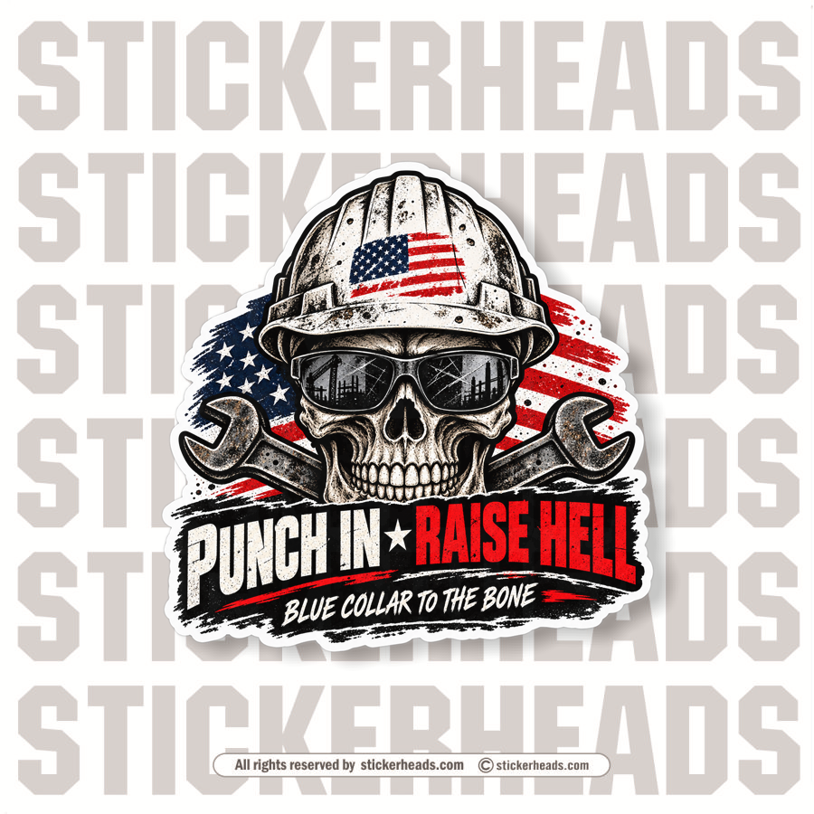 PUNCH IN RAISE HELL SKULL - USA Flag Sticker