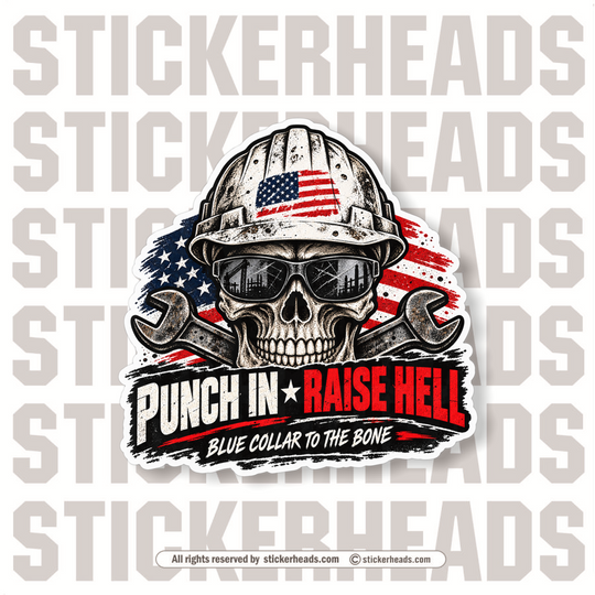 PUNCH IN RAISE HELL SKULL - USA Flag Sticker