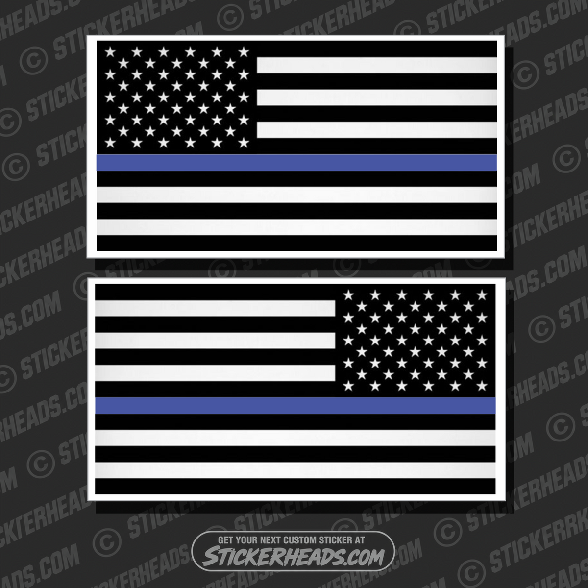 Blue Line POLICE - Law Enforcement - Flying American Flags  - USA Flag Sticker