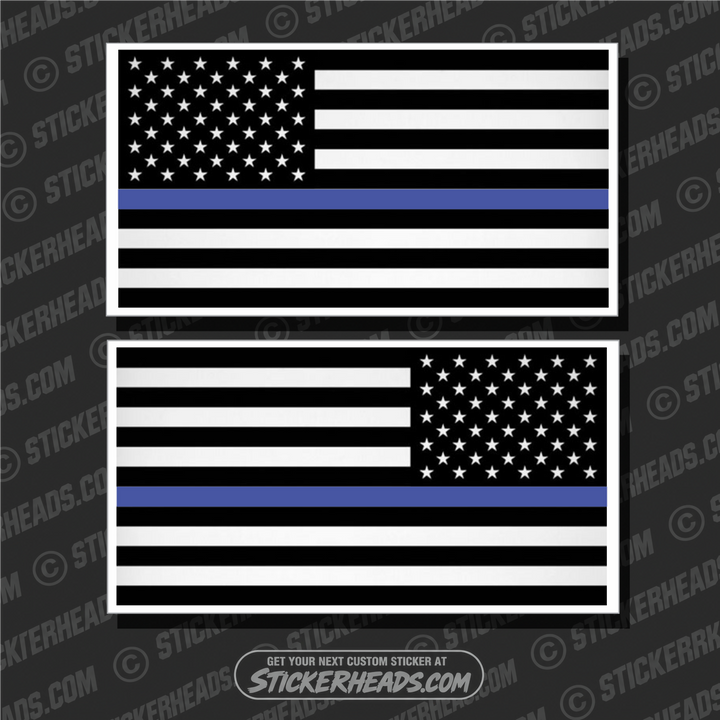 Blue Line POLICE - Law Enforcement - Flying American Flags  - USA Flag Sticker