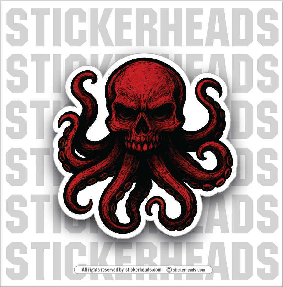 RED OCTOPUSS SKULL -  work Union Misc Funny Sticker