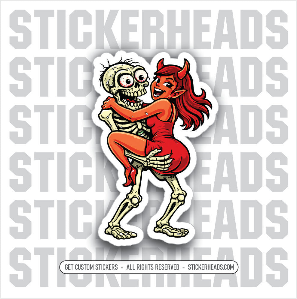 RIDE THEM BONES - SKELETON DEVIL CHICK   - union Funny Sticker