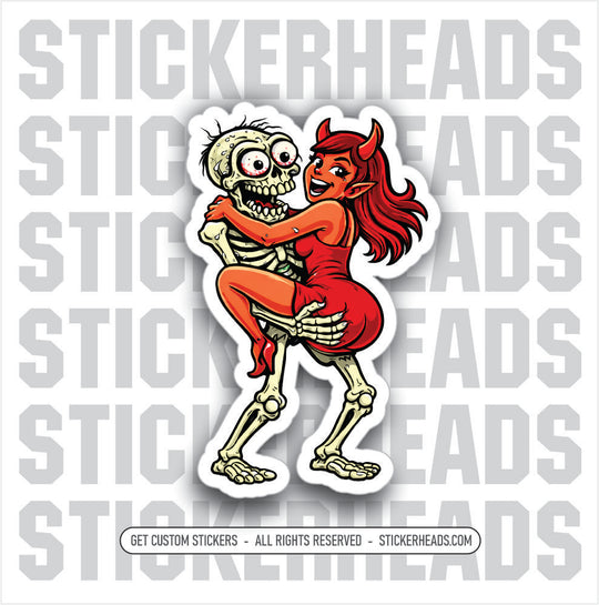 RIDE THEM BONES - SKELETON DEVIL CHICK   - union Funny Sticker