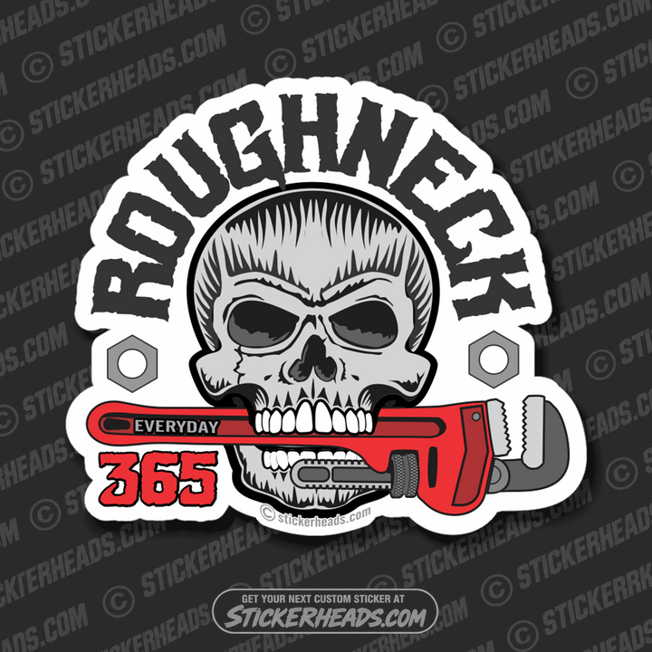 ROUGHNECK SKULL - PIPE WRENCH   -  Oilfield Oil Patch Driller Drilling Rigger Roughneck - Sticker