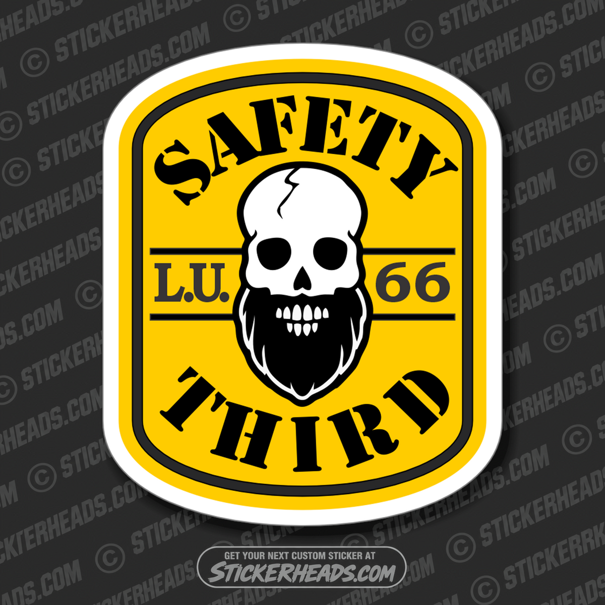 SAFETY THIRD CRACKED BEARDED SKULL  - Work Union Misc Funny Sticker