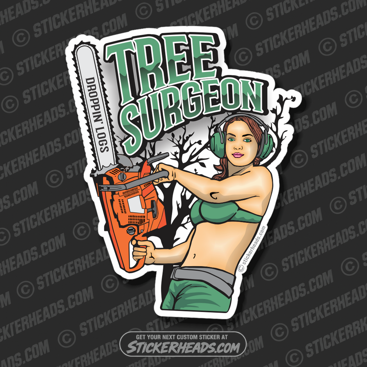 Tree Surgeon Sexy girl with Chainsaw - Loggers Logging Sticker