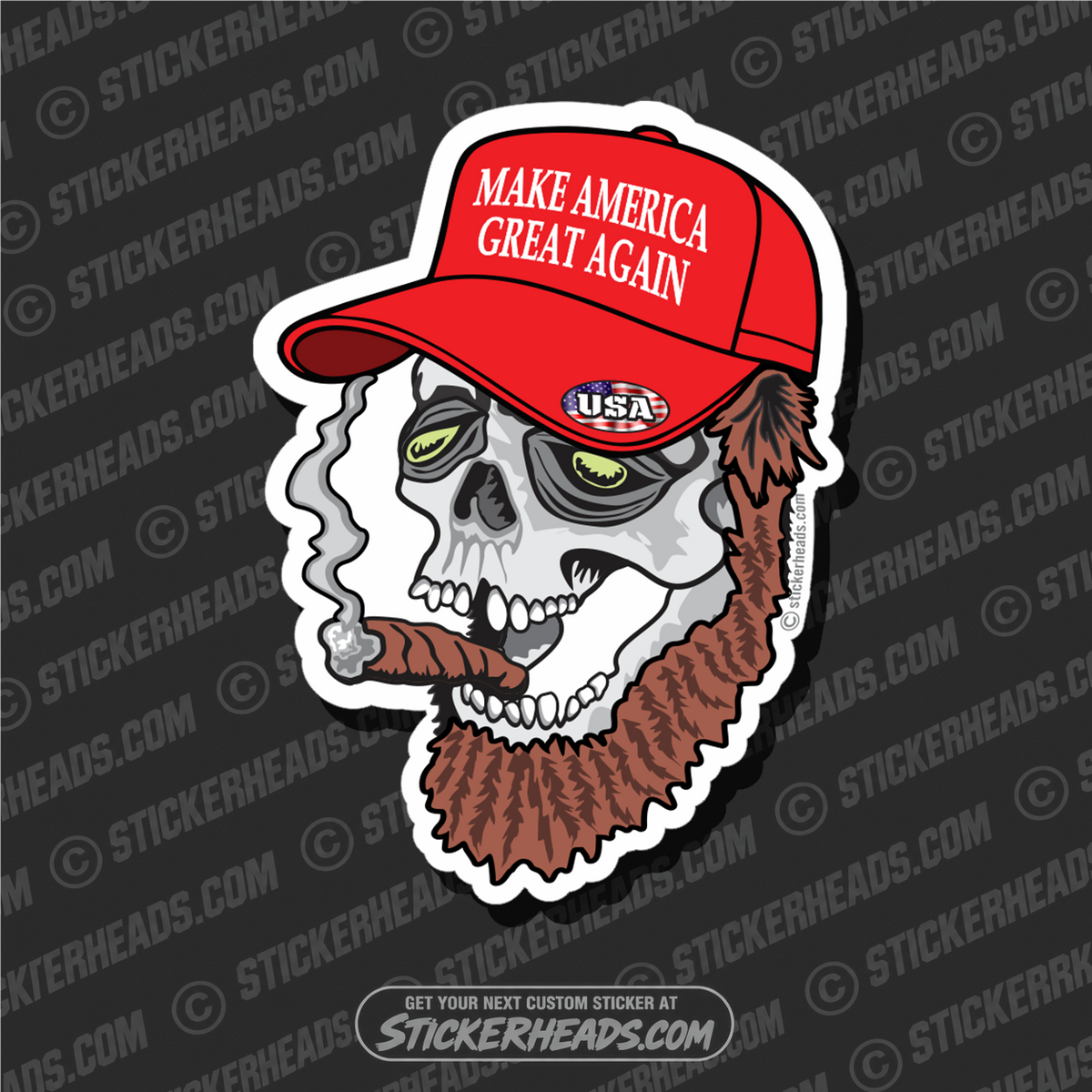 BEARDED SKULL Make America Great Again - Red Hat - Trump  -  POLITICAL Sticker