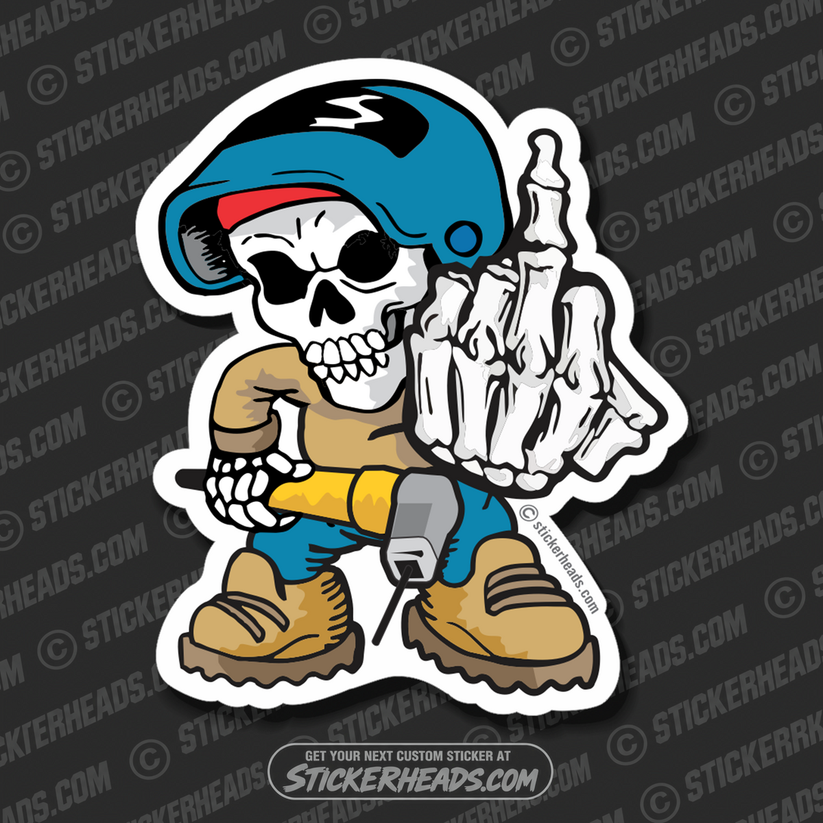 Flip Off Welder Skull Cartoon    - welding weld sticker