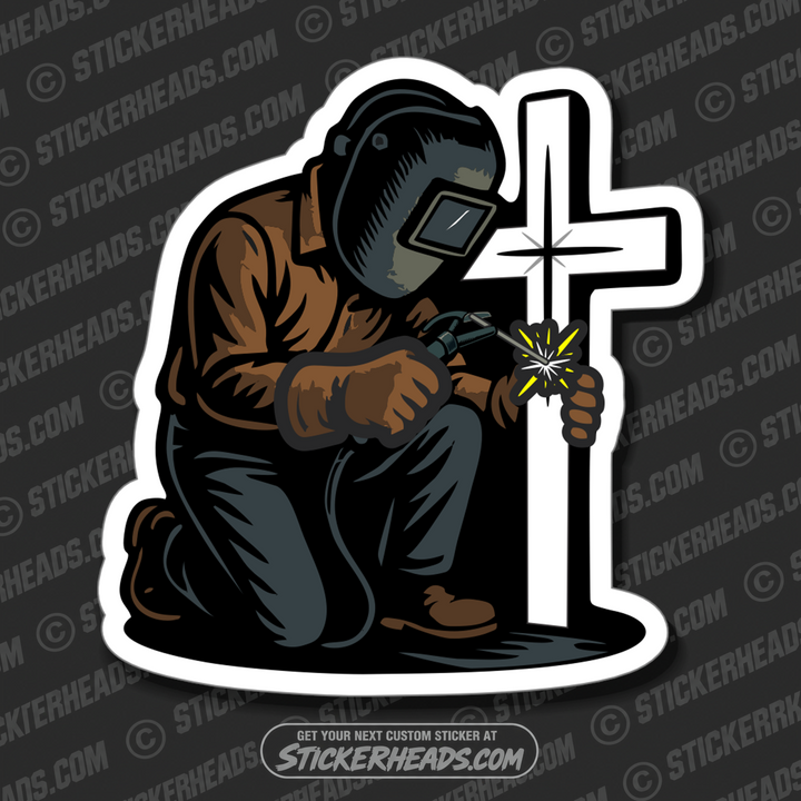 WELDER WITH CROSS  -  Religious Weld WELDING Welder Sticker