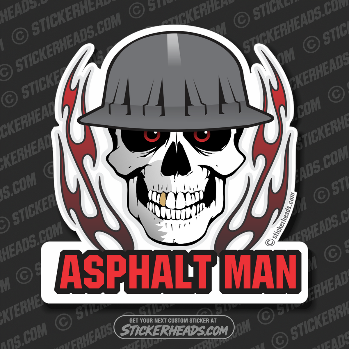 Asphalt Man -  Skull with Flames - Asphalt Pavement Road Construction  - Sticker