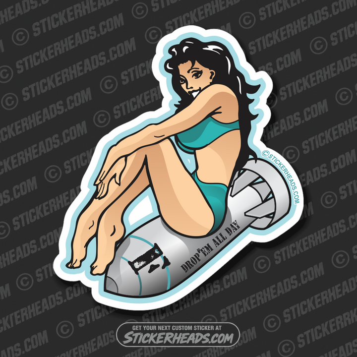 Sexy Chick Cartoon girl - F-BOMB - Drop'em All Day  - Funny Sticker