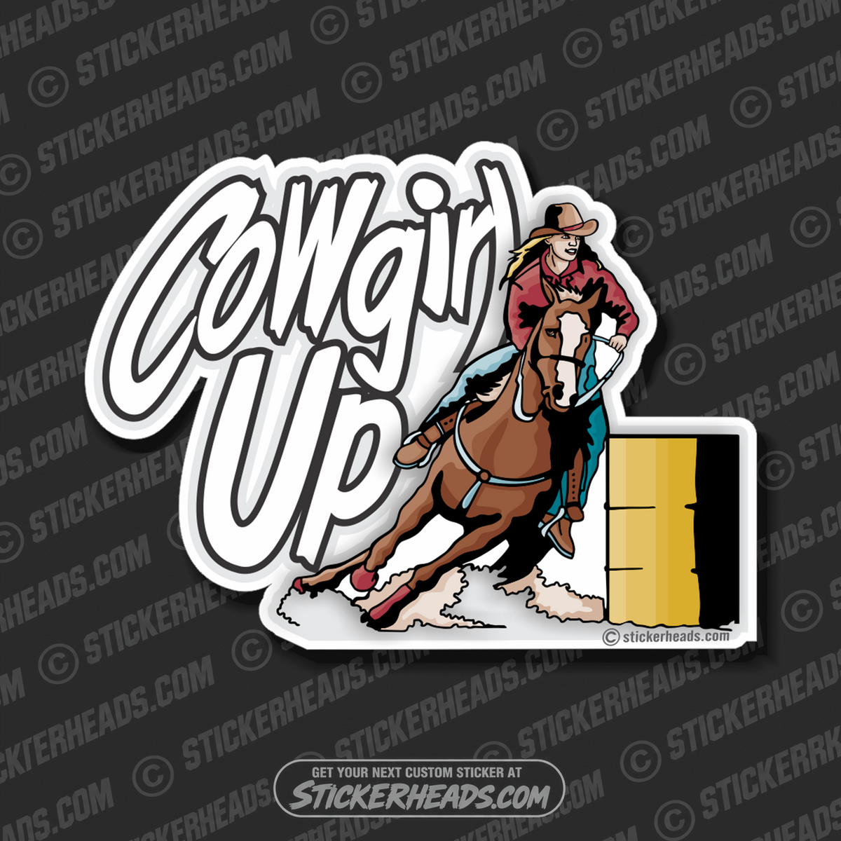 Cowgirl Up Barrel Riding  -  Cow Boy Girl Western Sticker