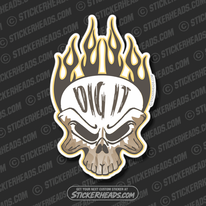 Dig It Skull - Custom Text -  Directional Driller Drilling Boring Sticker