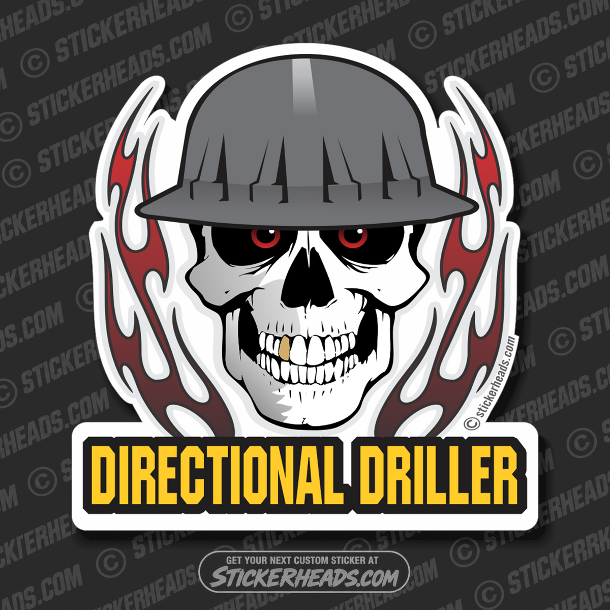 Skull With Flames -  Directional Driller Drilling Boring Sticker