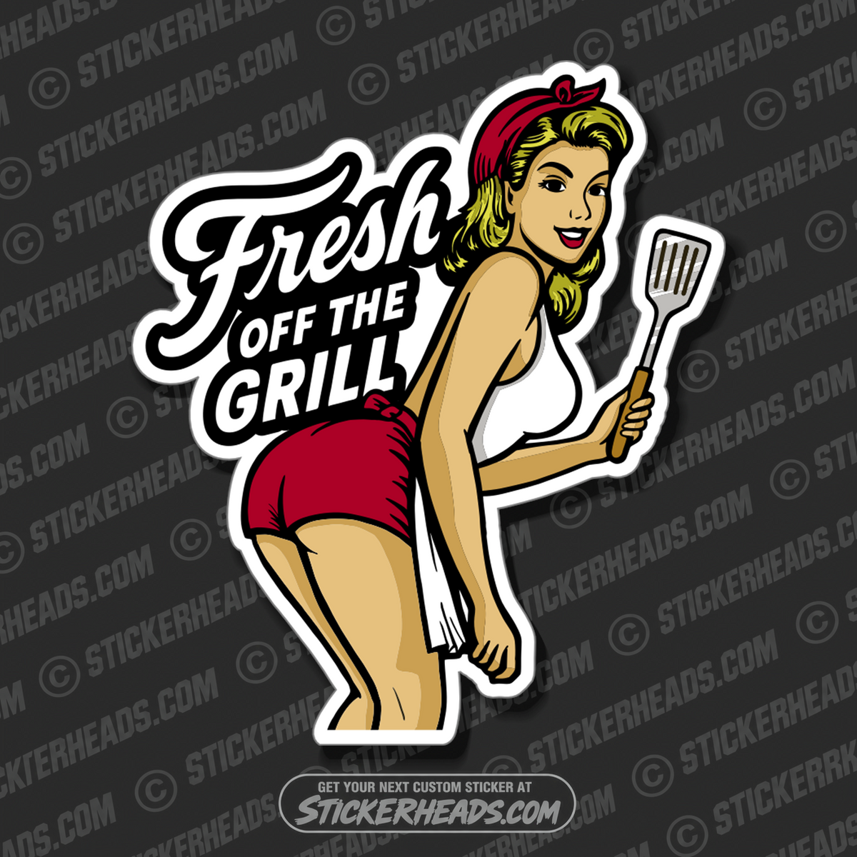 FRESH OFF THE GRILL - RETRO GIRL - BBQ Smoker Pitmaster Funny Sticker