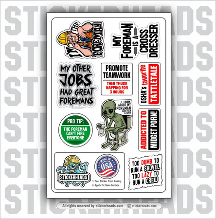 FUCK WITH A FOREMAN STICKER PACK - Work Job Funny Sticker 9 Pack