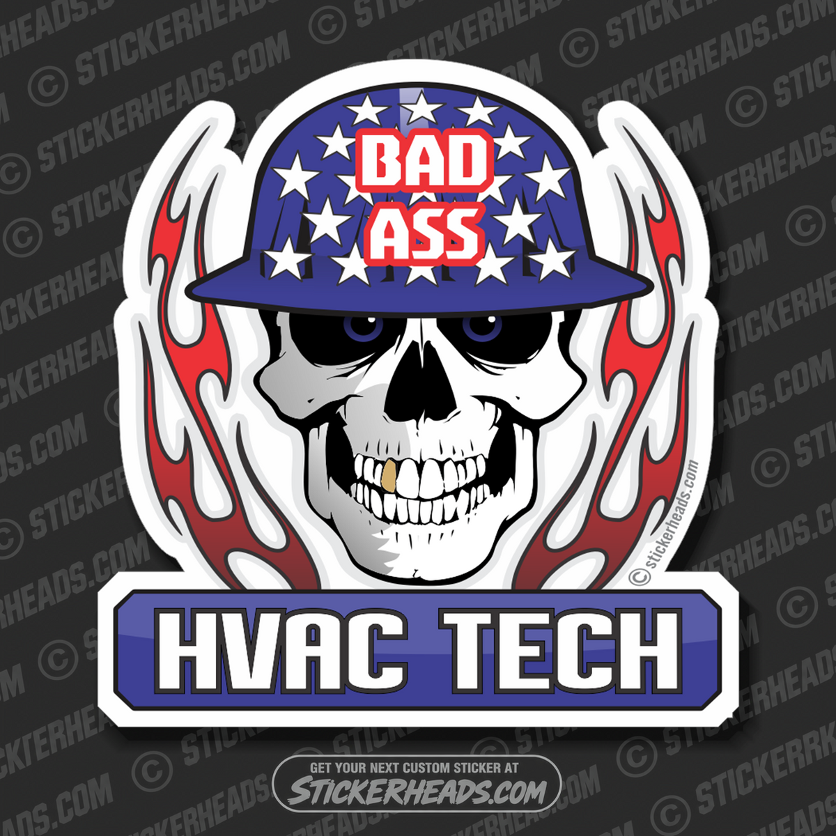 BAD ASS HVAC Tech Flame Skull -  HVAC Sticker