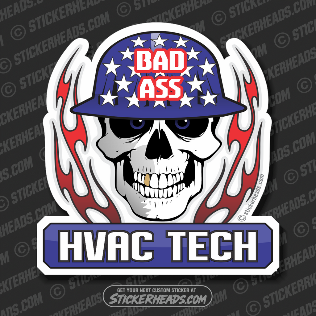 BAD ASS HVAC Tech Flame Skull -  HVAC Sticker