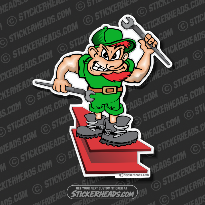 Irish Guy on I-Beam With Spuds  -  Ironworker Ironworkers Iron Worker Sticker