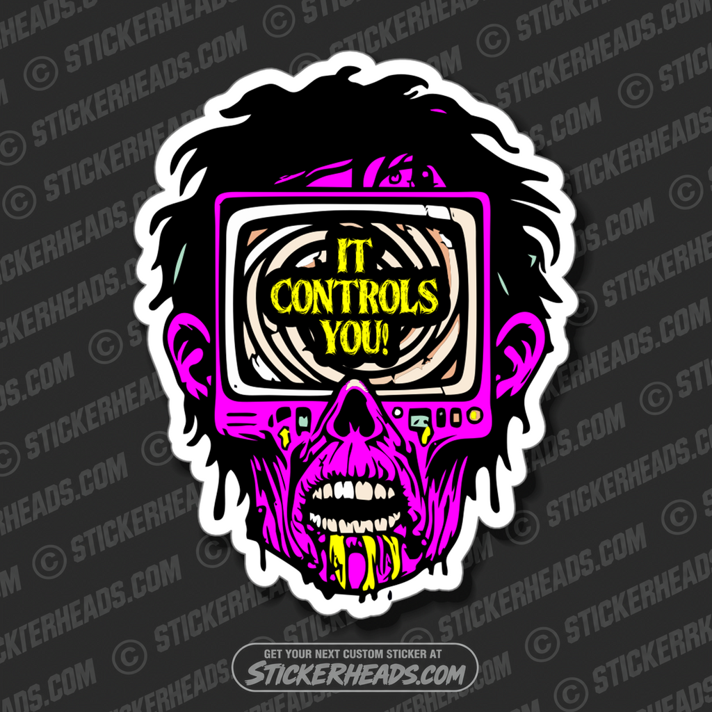 IT CONTROLS YOU! - TELEVISION SKULL -  Work Job Funny Sticker