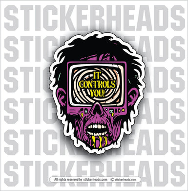 IT CONTROLS YOU! - TELEVISION SKULL -  Work Job Funny Sticker