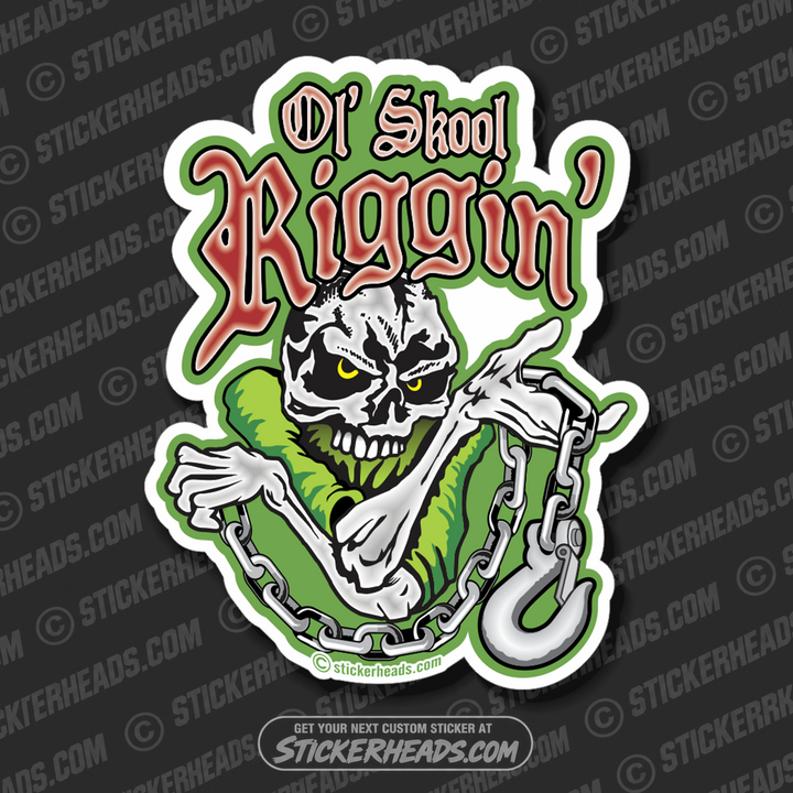 Ol' Skool Riggin' -  Old School - skull chain and hook  -  Rigger Riggers Sticker