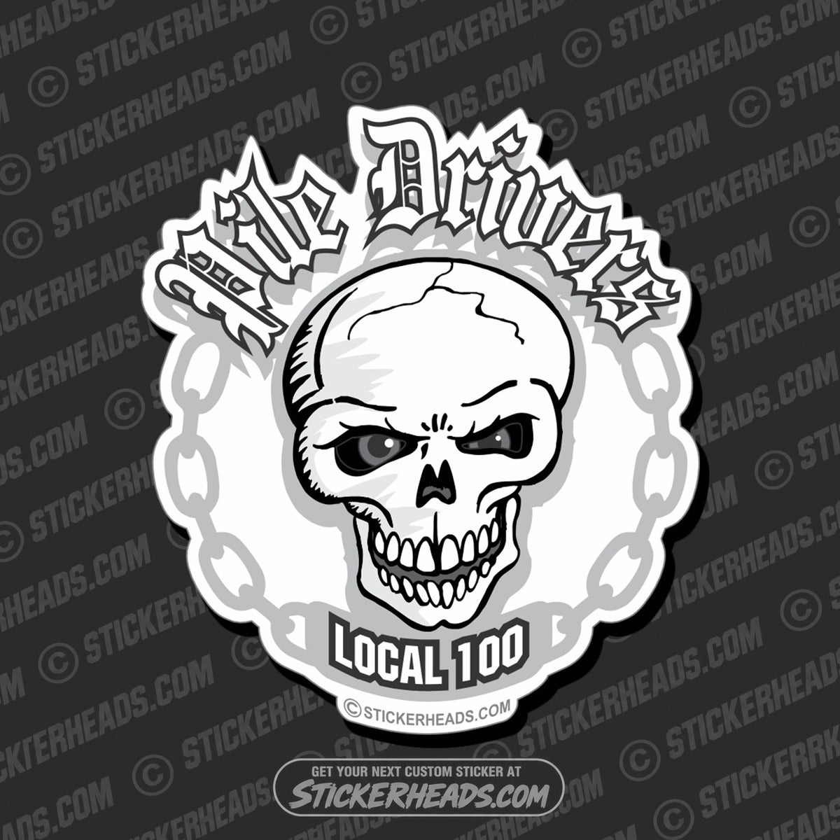 SH-PROTECTED|TAG-REPAIR|pile-drivers-skull-with-chain-custom-text-skull-sticker