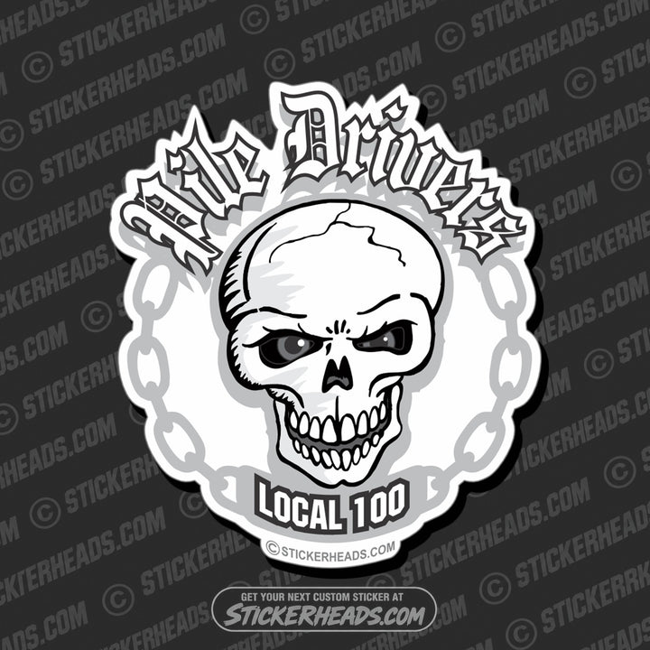 Pile Drivers Skull With Chain - Custom Text - Skull Sticker