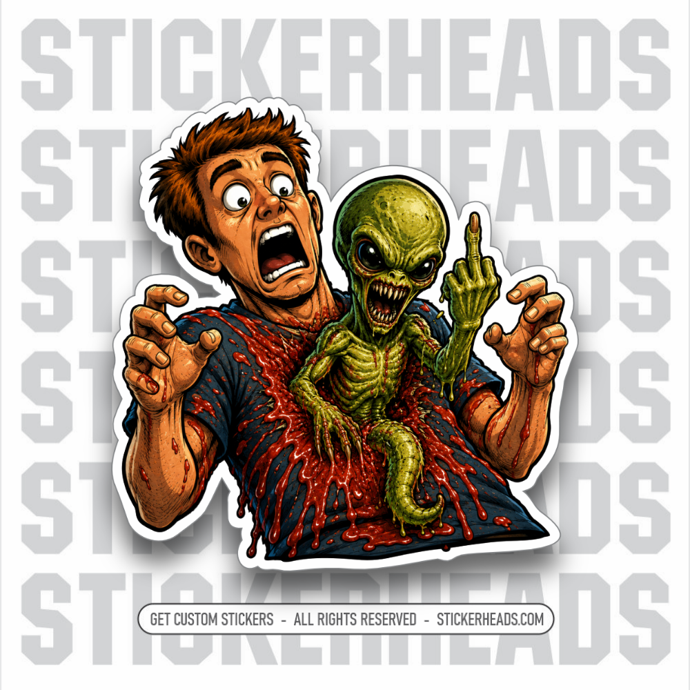 ALIEN CHEST BURSTER - FLIP OFF  -  funny sticker