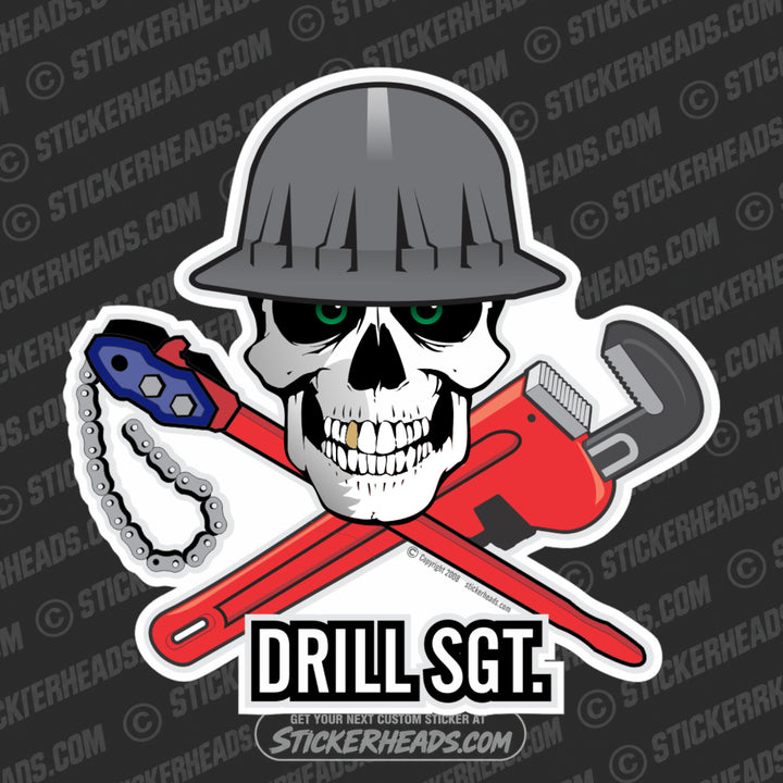 Drill Sgt. Skull -  Oilfield Oil Patch Driller Drilling - Sticker